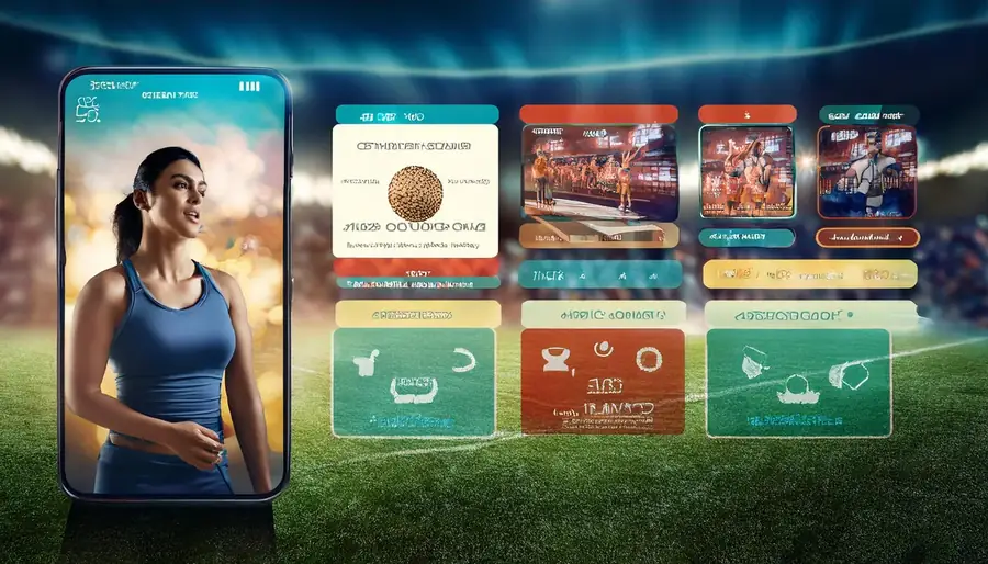 Player checking a Sky Exchange market on her phone beside a stadium