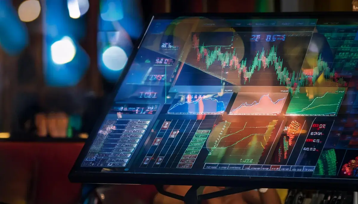Glowing market chart on a screen next to the Sky Exchange back and lay calculator