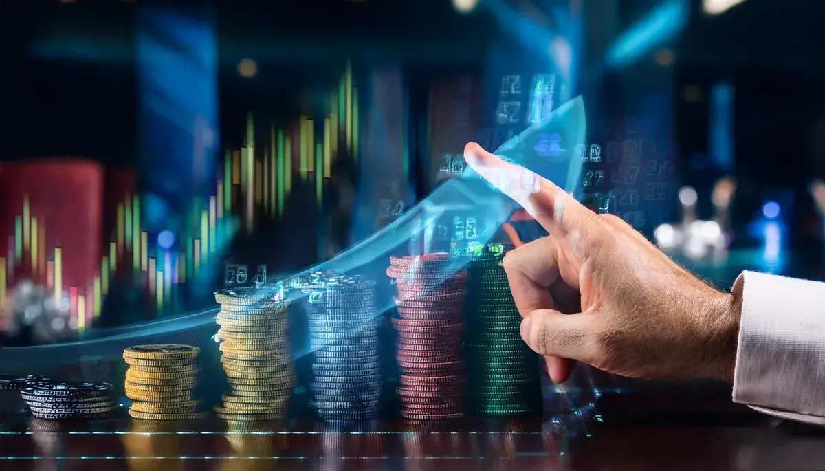 Hand pointing at a rising price chart on a screen, showing how odds move as Sky Exchange back and lay bets are matched