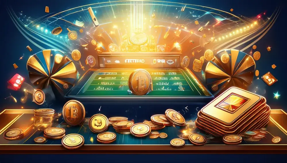 Gold coins spread on a table, representing a Sky Exchange withdrawal payout on its way to a bank account